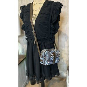 Burberry Novacheck Blue/Pink/Black Plaid Zip Top Crossbody Camera Bag MSRP $2500